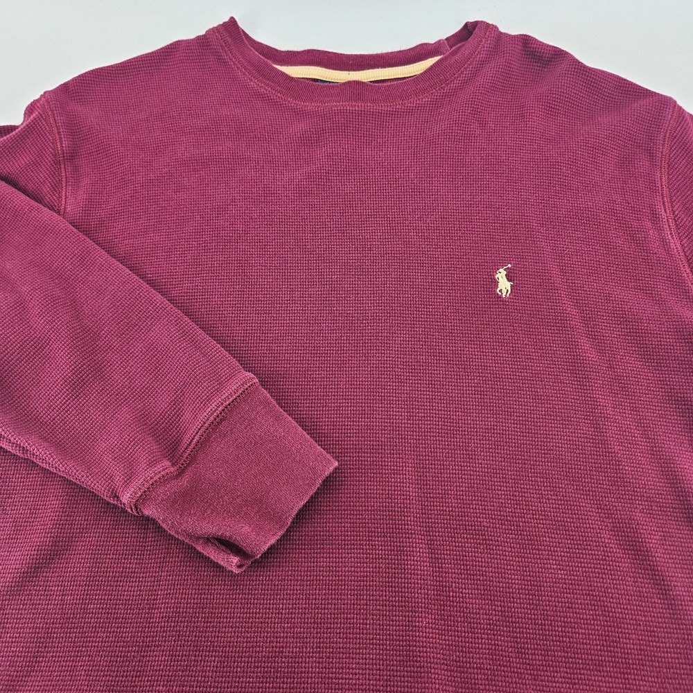 Polo Ralph Lauren Waffle‎ Knit Shirt Mens Medium M Burgundy Thermal Pullover